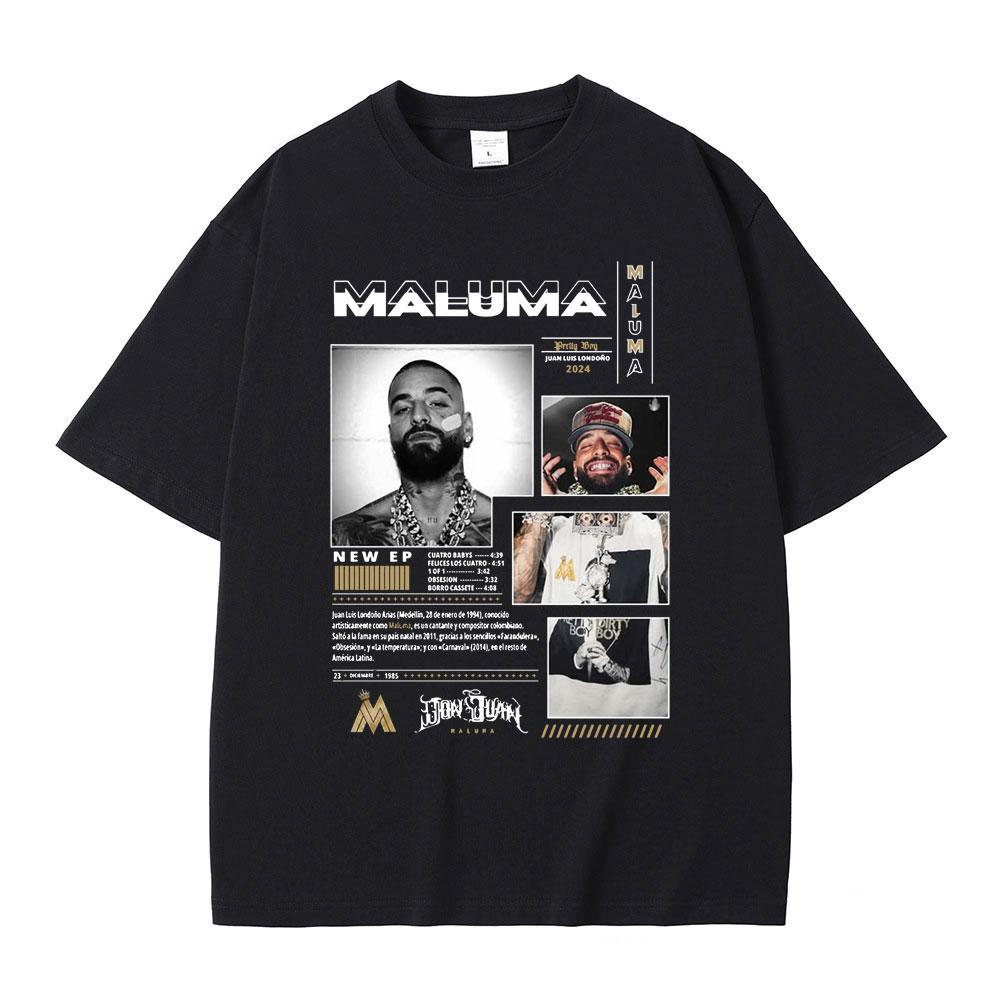 Sänger Maluma Musikalbum Cover T-Shirts Herren Damen Lässiges Baumwoll-T-Shirt Herrenmode Übergroße T-Shirts Hip Hop Rap Streetwear M