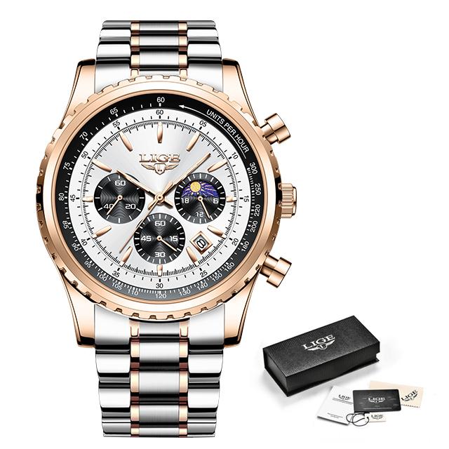 2023 LIGE Top Marke Luxus Neue Männer Uhr Quarz Mann Uhren Wasserdicht Leuchtende Uhr für Männer Datum Chronograph Sport Armbanduhr schwarz/silber