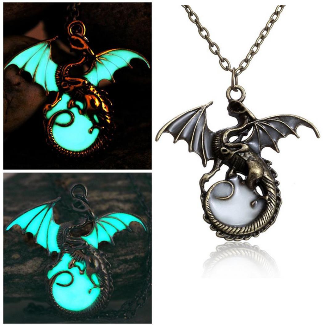 Vintage Magic Steampunk Glühende leuchtende Punk-Drachen-Anhänger-Halsketten Herrenschmuck Glow In the Dark-Anhänger-Halskette