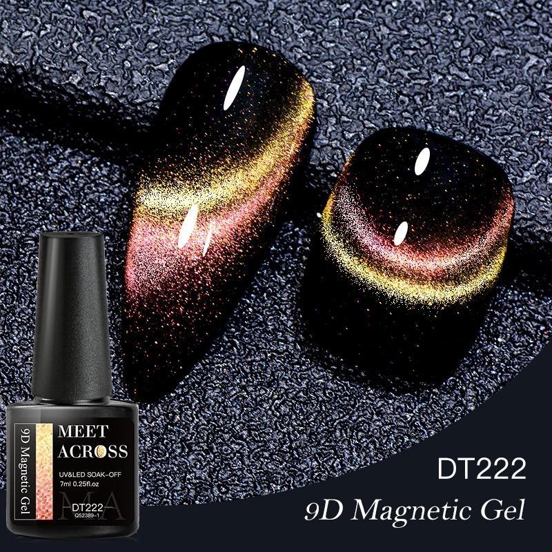 MEET ACROSS 7 ml 9D magnetischer Gel-Nagellack, glitzerndes Cat-Eye-Gel, semi-permanent, UV-Gel, glitzernde Maniküre für Nagelkunst, Gel-Lack DT222 brown