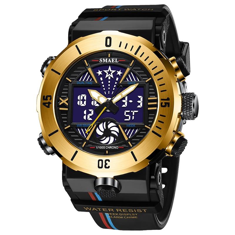 SMAEL Dual Display Uhr Militär Qualität Herren Sport Uhren Digital Alarm 8051 Militär Uhr Shock Led Uhr Wasserdicht gold