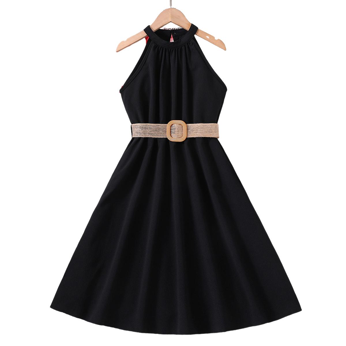 Mädchen Kleid Hängenden Hals Taille Kleider Teenager Casual Fashion Kleid für 8 9 10 11 12 Jahre alte Kinder Kleidung 10Y schwarz