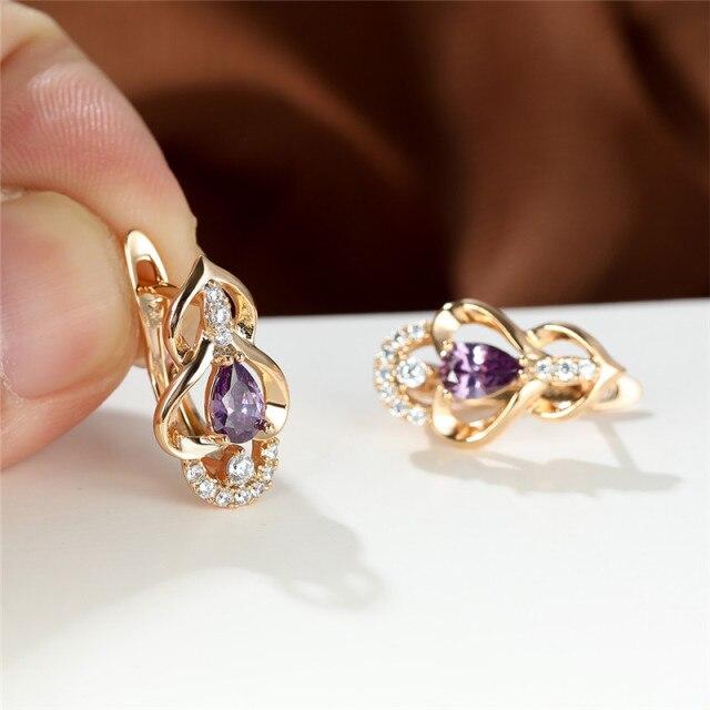 Vintage Hohle Herz Hoop Ohrringe Rose Gold Farbe Engagement Ohrringe Niedliche Wassertropfen Regenbogen Zirkon Ohrringe Für Frauen Schmuck violett