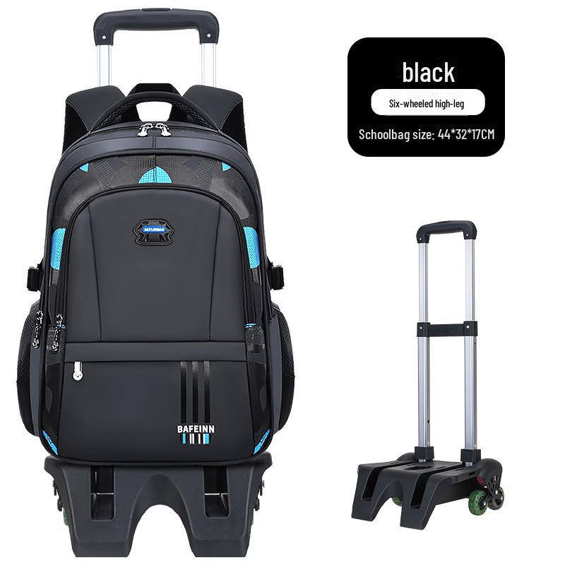 Trolley-Rucksack mit großem Fassungsvermögen für Schüler der Klassen 2-6 high school six-wheeled trolley schwarz
