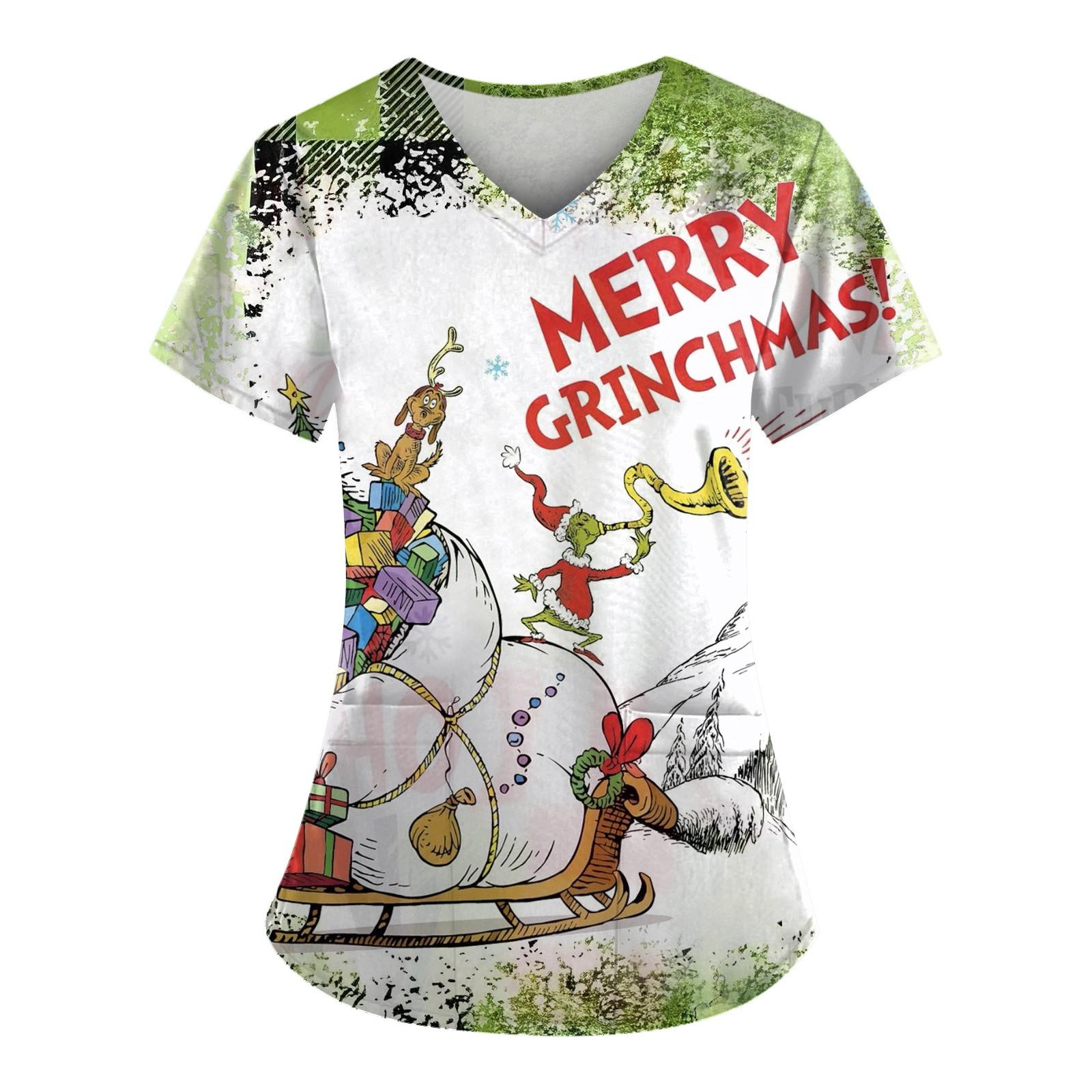 Kurzärmliges Oberteil mit Kreuz-Defolierung-Print und V-Ausschnitt, Print und Tasche für Damen XXL