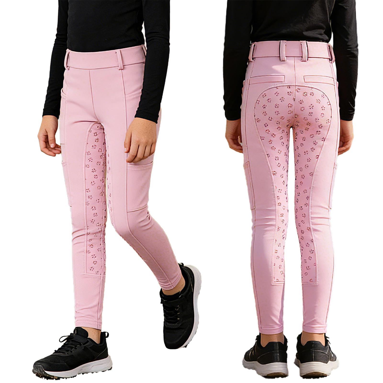 Kinder Reithosen Leggings Anti-Rutsch Vollbesatz mit mehreren Taschen für Jungen Mädchen Reitsport 9-10 Years rosa