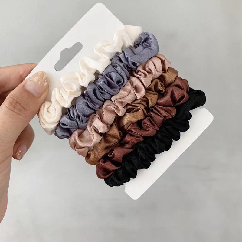6 Teile/satz Frau Mode Seide Satin Scrunchies Einfarbig Haar Seil Pferdeschwanz Halter Elastische Haar Bands Haar Krawatten Haar Zubehör one size bunt