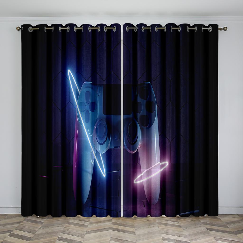 Kinder Gamer Sonnenschutz Vorhänge Junge Spiel Griff Dünne Vorhänge 2 Panel Coole Spiel Vorhang Wohnzimmer Schlafzimmer Home Decor 100W130H(CM)40x51in&Grommet Top