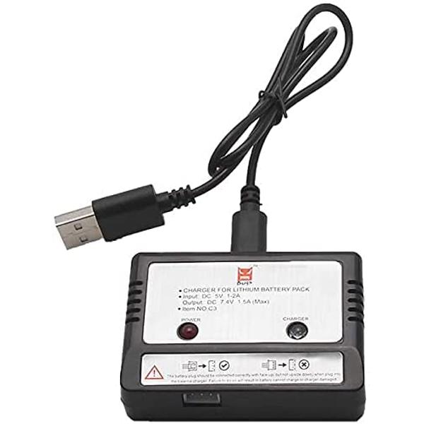 USB-Balancer-Ladegerät für 7,4V 1800mAh LiPo-Akku | Kompatibel mit MJX B5W Bugs 5W RC-Drohne, RC-Helikopter | LED-Anzeige, Tragbar, Schwarz, Kunststoff schwarz