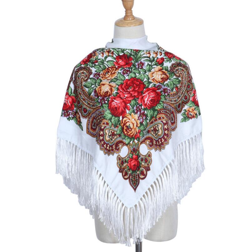 Mode Neue Retro Schal Mit Fransen Print Schal Dame Floral Schal Cape weiß