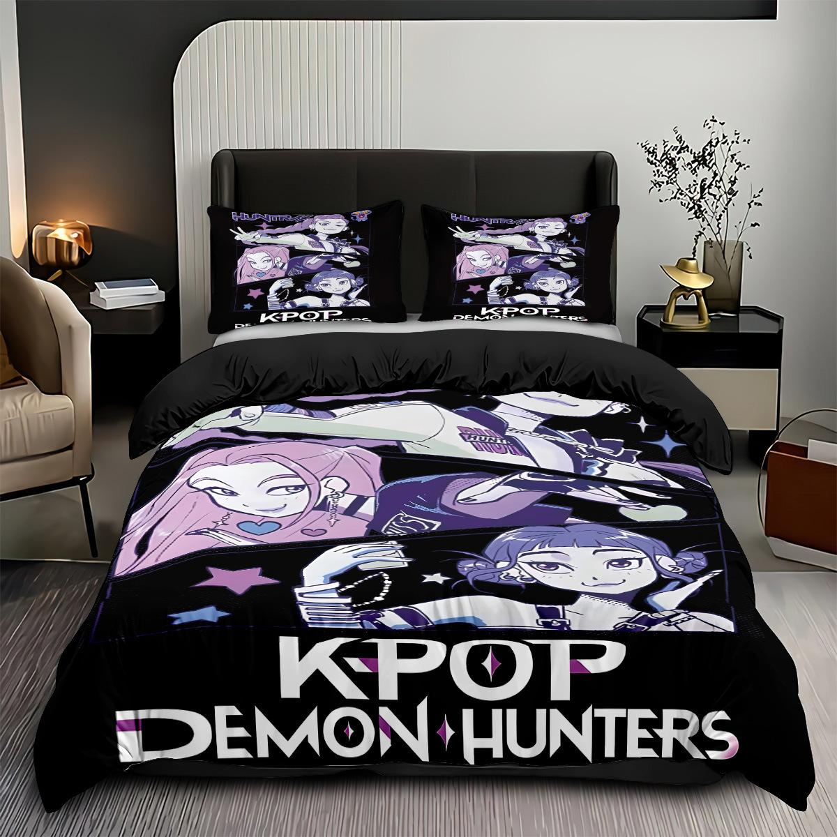 Filme kp-op Dämonenjäger Huntrix Bettwäsche-Set Anime Zoey Mira Bettbezug für Kinder Jugendliche Erwachsene Einzel Doppel King-Size EU Single(135*200cm)3pcs