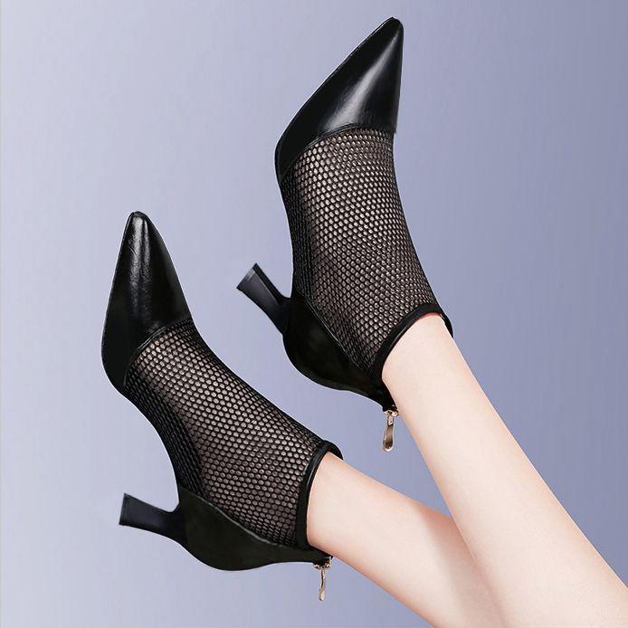 Damen Sommer Sandalen 6cm Absatz Sandalen Mode Schuhe Neue Mode Sandalen Rutschfeste Schwarze Basic Sandalen Reißverschluss 34 schwarz