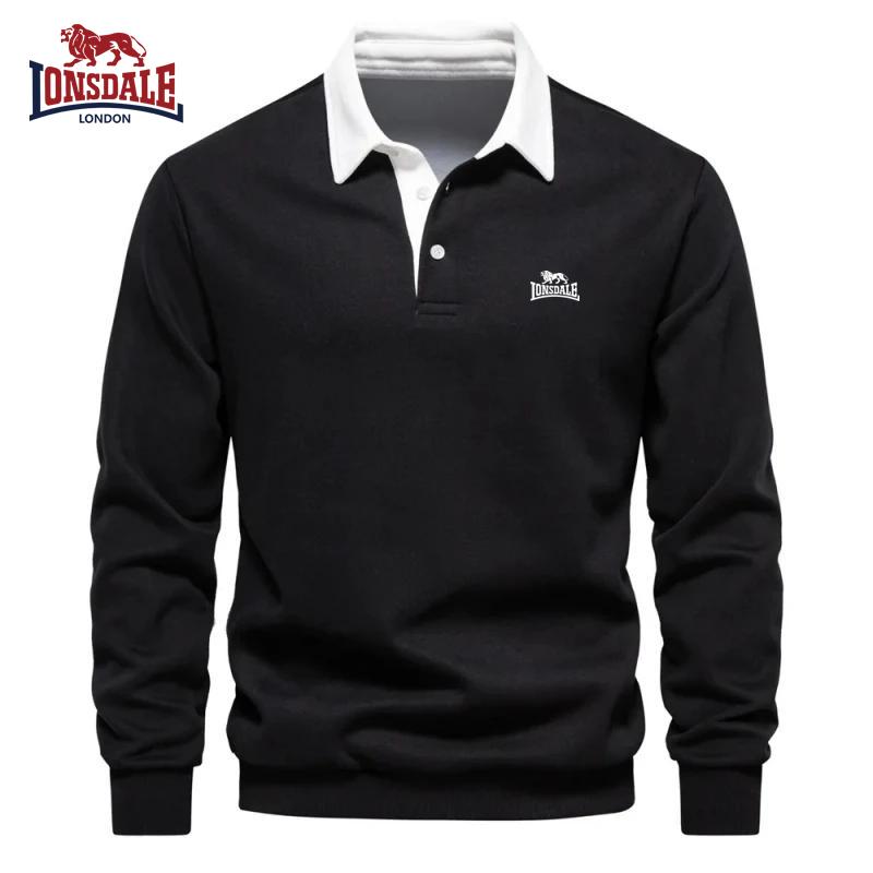 Lonsdale Herren Besticktes Reines Baumwoll Langarm Poloshirt für Herbst und Winter, Neues Modisches und Lässiges Multifunktionsoberteil M