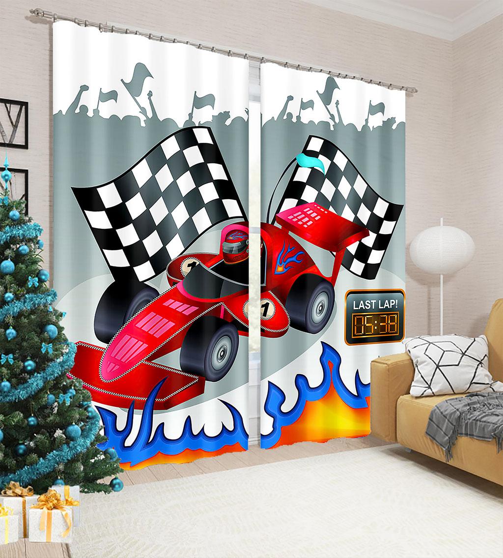 Cartoon Rennen Sportwagen Fenster Vorhänge für Wohnzimmer Jungen Schlafzimmer 2 Stück Lounge Vorhänge Start Your Engines Kostenloser Versand Vorhänge W65X60H(cm)X2Pcs&Hook