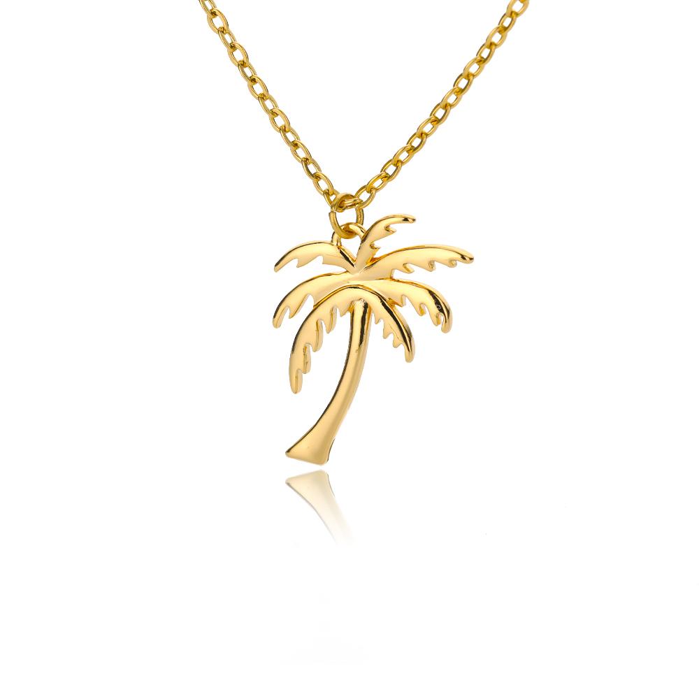 Kokospalmen-Halskette für Damen Zarte Edelstahl-Palmen-Halskette Böhmischer Schmuck Sommer Ozean Strand Accessoires 45cm beige