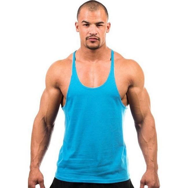 Herren Sommer Gym Singlet Tank Top Stringer Bodybuilding Muskel Fitness Weste 2XL blau