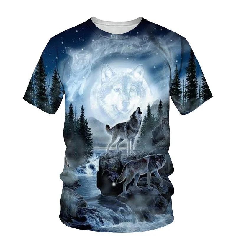 Tier Wolf Muster 3D Druck Männer Oansatz T-shirt Fashion Tees Casual Kurzarm Übergroßen Y2K Harajuku Unisex Kleidung S