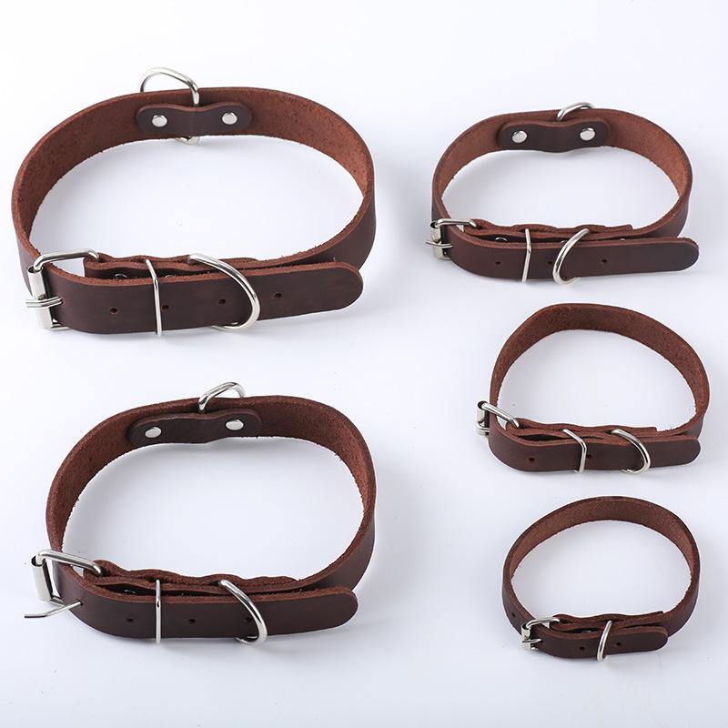 Oberste Schicht Rindsleder Hundehalsband Deutsches Halsband Kleiner Hund Mittelgroßer Hundehalsband Echtes Leder Halsabdeckung Halsring M (about 35-45CM) black
