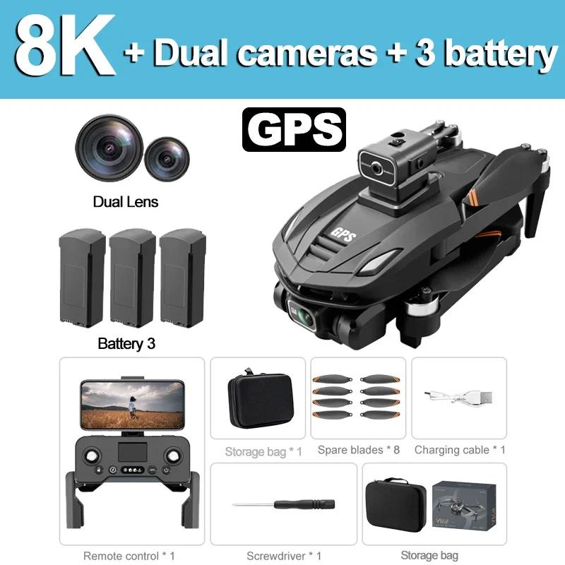 Neue V168 PRO Drohnen GPS Profesional 8K mit HD-Kamera FPV 5G Wifi Bürstenloser Motor Faltbarer RC Quadcopter Hindernisvermeidung Drohne Spielzeug Geschenk 8K GPS 1 battery schwarz
