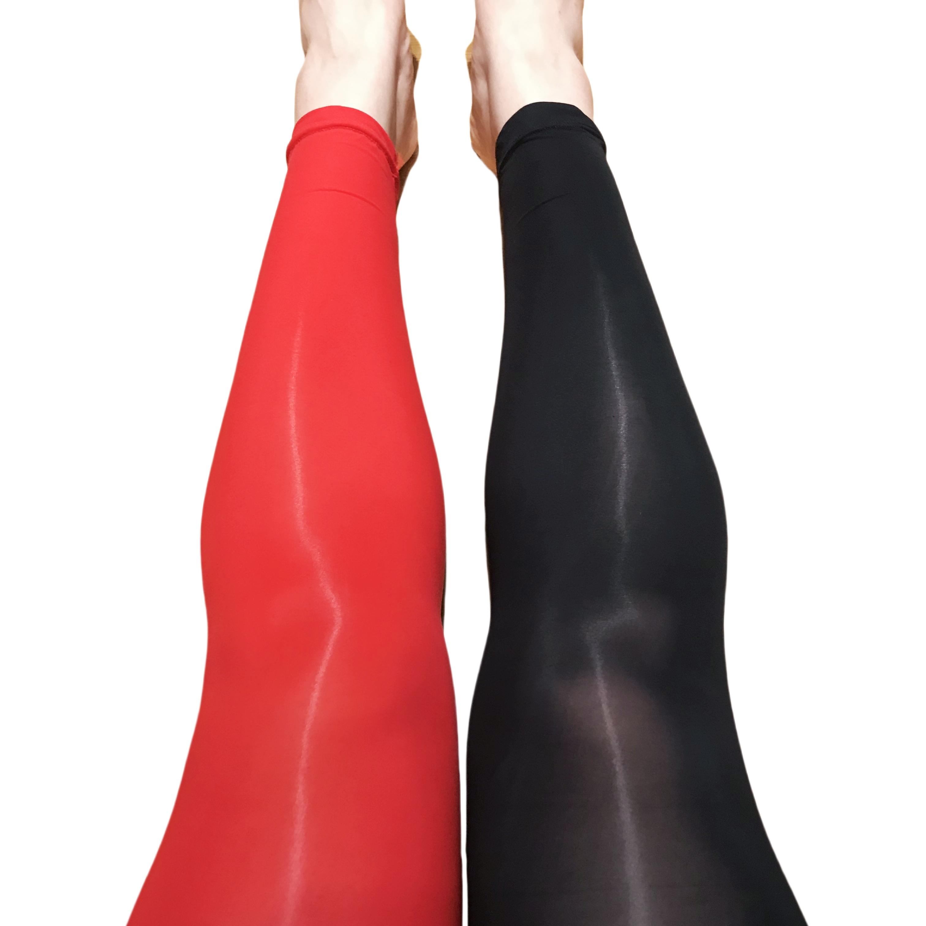 Damen Zweifarbige Glänzende Öl-Strumpfhose Helle Schimmernde Zweifarbige Strumpfhose Asymmetrische Strumpfhose Duo Strumpfhose Zweifarbige Strumpfhose Weight 45-80kg black