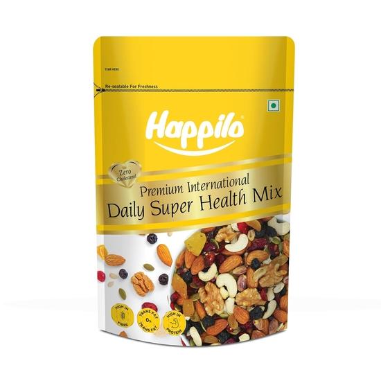 Happilo Premium International Daily Super Health Mix 160g | Premium Superfood Mix aus Nüssen, Samen, Trockenfrüchten und mehr | Perfekter Party-Mix-Snack yellow