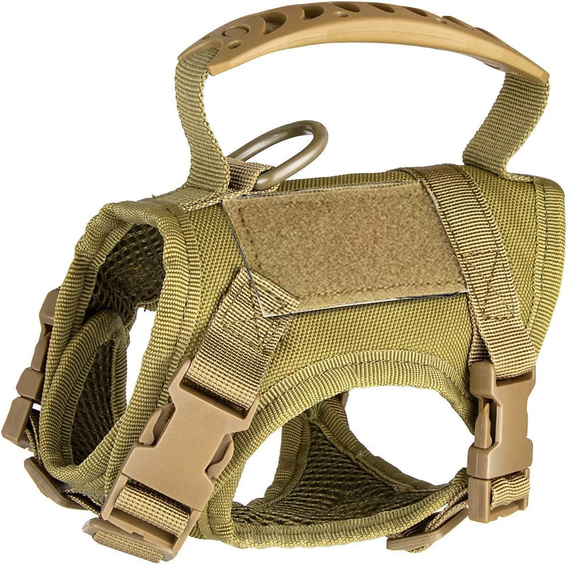 Nylon Katzen Geschirr Weste mit 2 Aufklebern Militärisch Taktisches Katzen Geschirr mit Griff Katzen Kleine Hunde Haustier Training Spaziergang Chihuahua beige