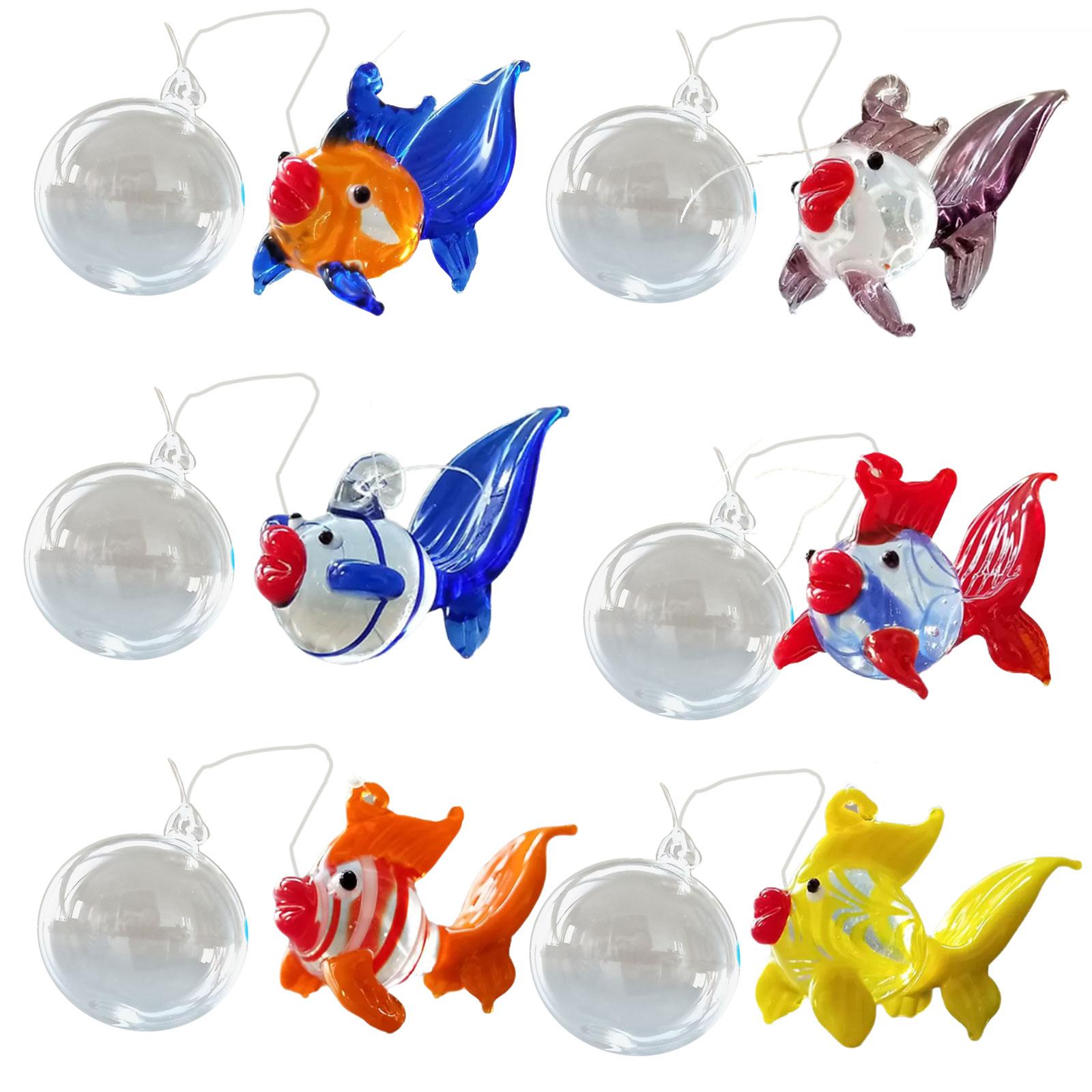 (6 Stück) Bunte Glas schwimmende Fisch-Ornamente Aquarium Float Ball Dekoration Handarbeit Blase Design für Home Decors E