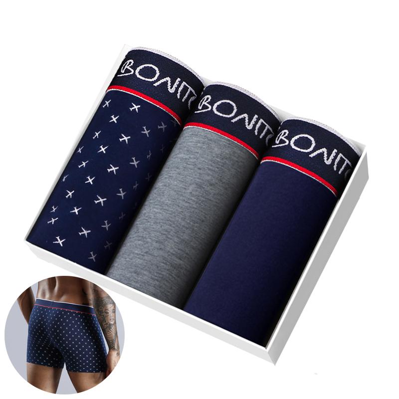BONITOS 3-teiliges Herren-Unterhosen-Set aus Baumwoll-Boxershorts mit Aufdruck XXL