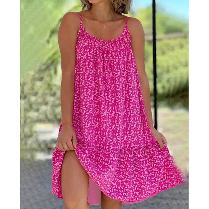 Frauen Mode Schlinge Kleid Sommer Casual Ärmellose Übergroßen Blumen Druck Party Lose Kleider Weibliche M rose rot