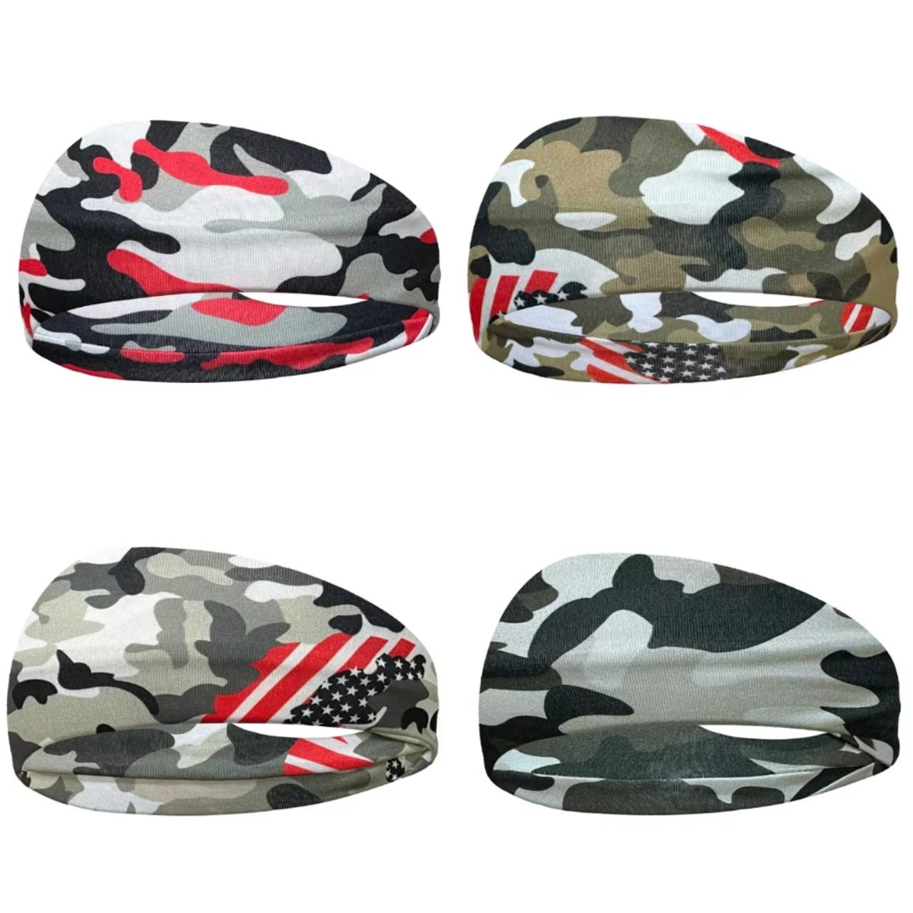 4er-Pack Militär-Camo Stirnbänder - Verstellbarer Rutschfester Halt, Nahtloser Komfort für Sport, Yoga, Fitnessstudio, Trendige Unisex Haar-Accessoires gray