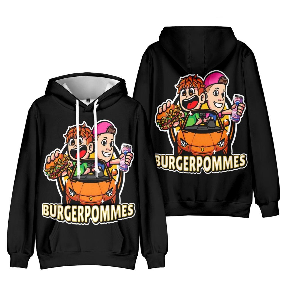 10 Farben Mode für Fans von Burgerpommes ICrimax Grafik bedrucktes Sweatshirt Outdoor Sport Cosplay Pullover Hoodie Cosplay Kostüm XS schwarz