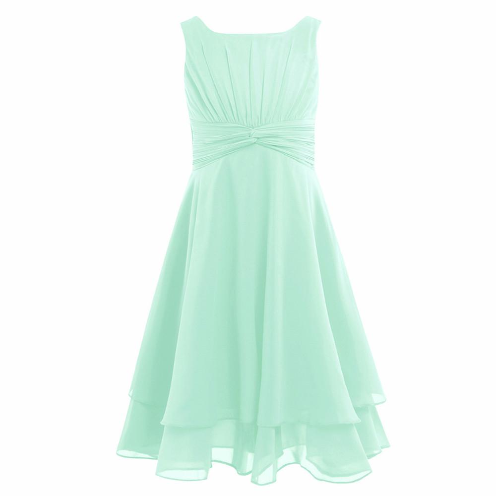 Blumenmädchenkleid für Kinder, Chiffon, geknotete Taille und gerüschtes Partykleid, Hochzeitsfestzug, Abschlussball, formelles Abendkleid 10-12 Years minze, grüne