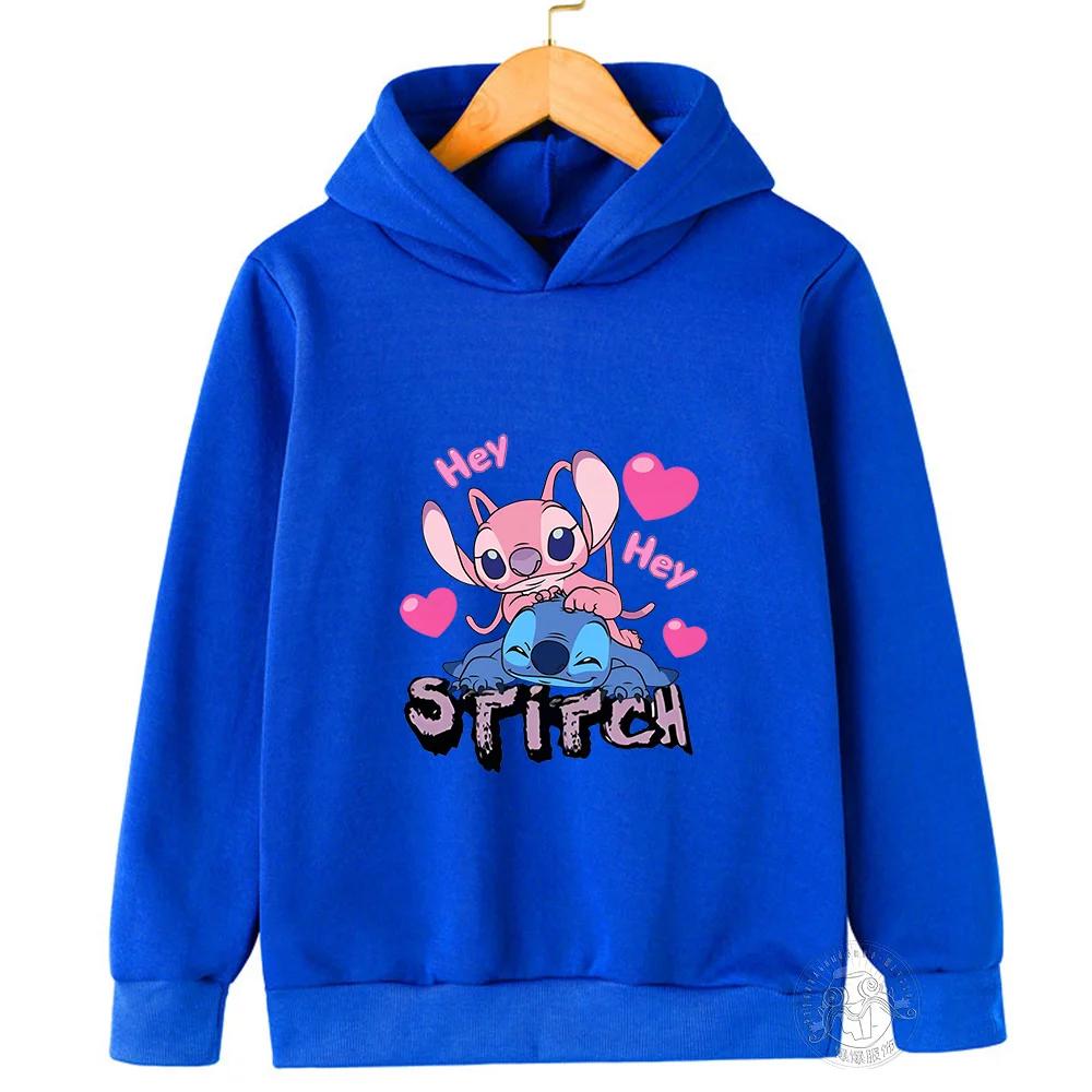 MINISO Stitch Hoodies Street Fashion Pullover für Jungen und Mädchen Kinder Sportpullover Outdoor-Sport-Hoodie Kinderbekleidung 120 blue