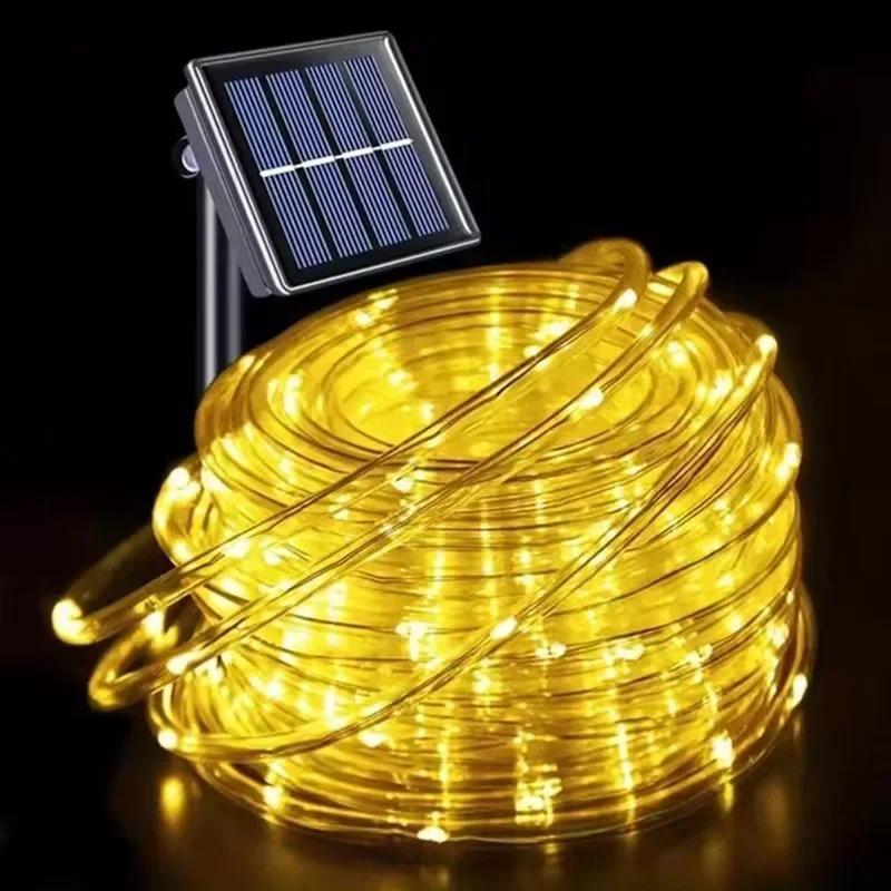7M/12M/22M Solar-LED-Lichterketten, Wasserdichte Outdoor-Schlauch-Lichterkette für Garten, Zaun, Weihnachts- und Hochzeitsdekoration 12m 100LEDs warm weiße