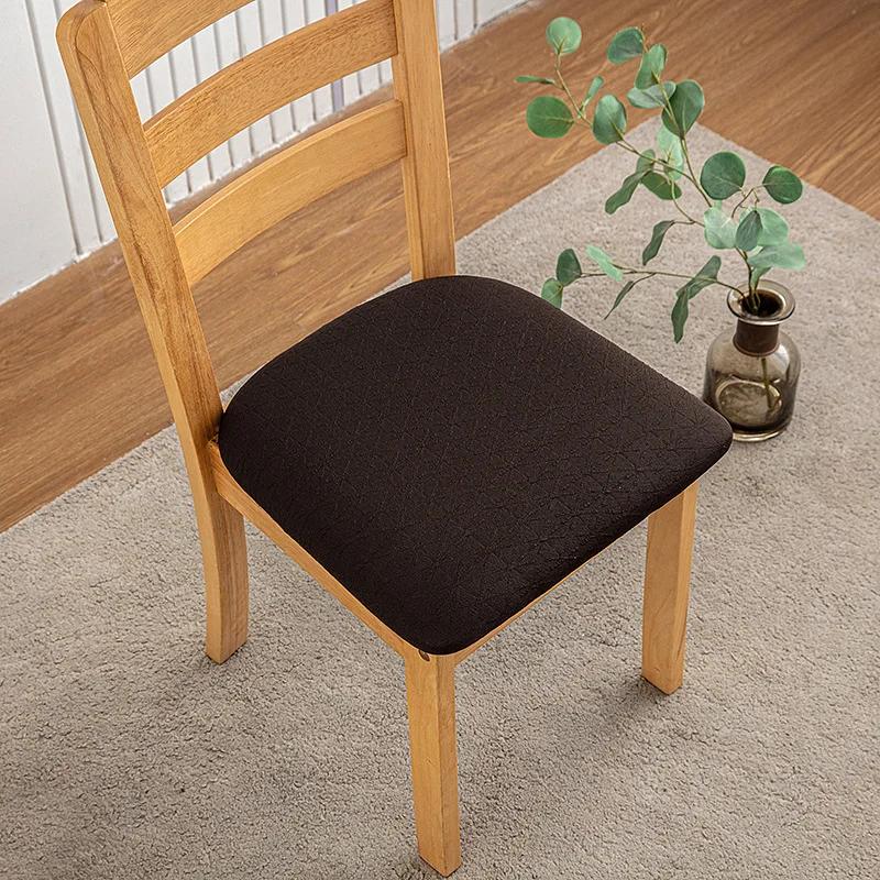 1 Stück Jacquard Esszimmerstuhl Sitzbezüge Stretch Gepolsterte Stuhlkissenbezüge Staubdicht Abnehmbare Stuhlhussen für Bankett beige