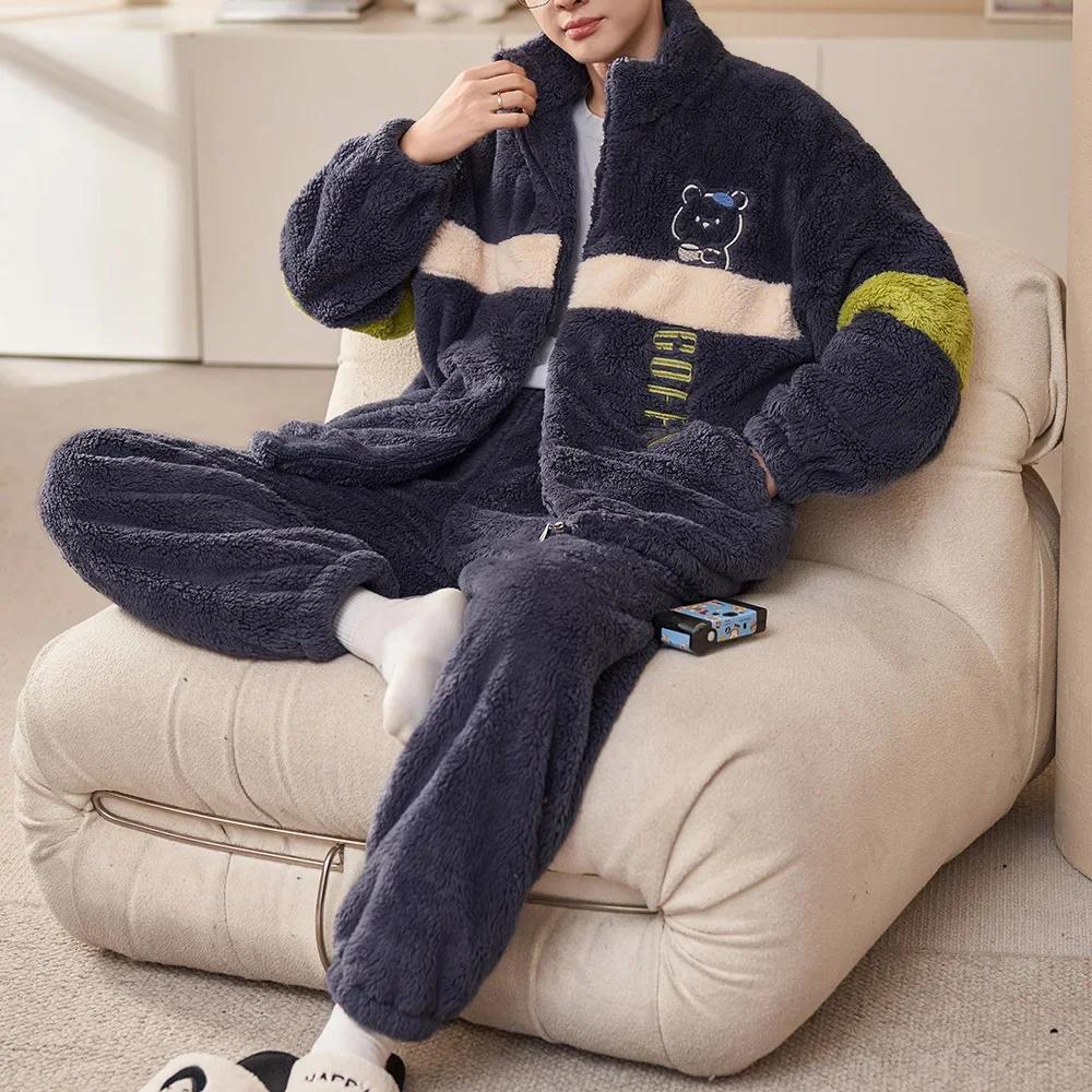Herren Winter Warme Nachtwäsche Pyjama Set Männer Flanell Pyjama Nachtwäsche Home Kleidung Samt Korallen Fleece 6XL Plus Größe Pijama XL