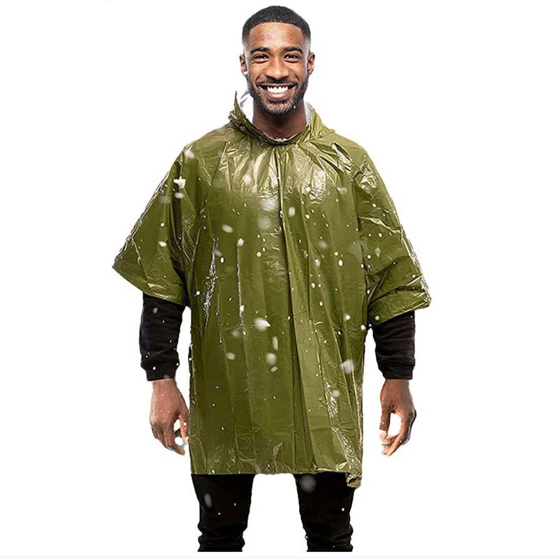 Survival-Notfall-Regenponcho, Outdoor-Thermodecke, Poncho, wasserdichte Regenbekleidung, Campingausrüstung, Kälteisolierung, Notfall, warm halten, Regenmantel grün
