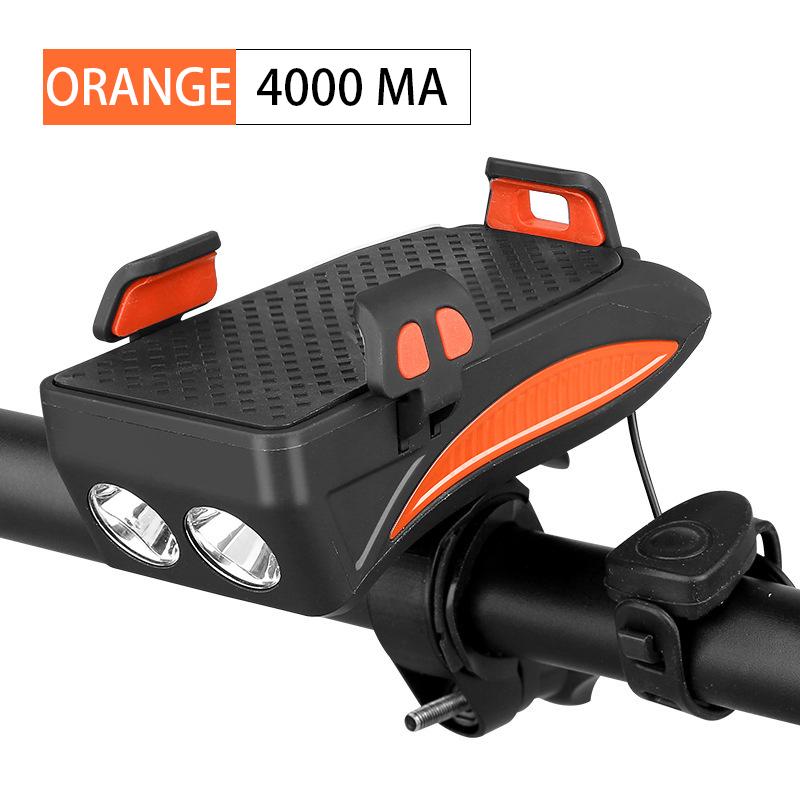 2000/4000 mAh Power Bank Handyhalterung mit Fahrrad-Frontlicht, Lautsprecher, Hupe, Outdoor-Reiten 4000mah orange