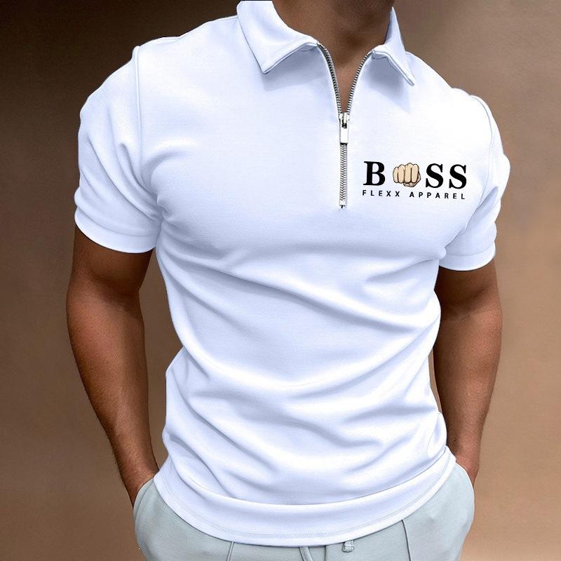2024 Sommer Herren Poloshirt, Einfarbiges Kurzarm-Poloshirt mit Umlegekragen, Lässiges figurbetontes Oberteil, Europäische und Amerikanische Herrenmode L weiß