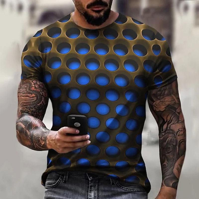Herren T-Shirt 3D-Druck Optische Täuschung Übergröße Kurzarm Casual Tops Polyester Mode Streetwear Übertrieben Cool Rundhals 2XL blau