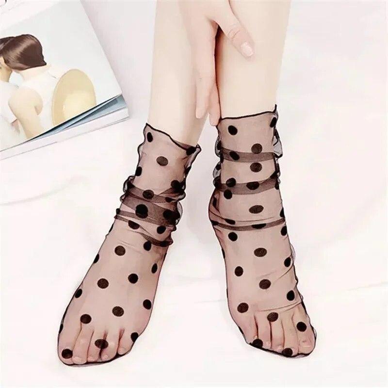 1 paar Sexy Star Dot Spitze Socken Frauen Transparent Mesh Ankle Socken Damen Ultra-Dünne Prinzessin Tüll Socken Weibliche streetwear Socken size eur 34-42