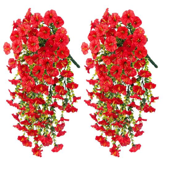 Künstliche Petunien zum Aufhängen, UV-beständig, Kunstblumen, wiederverwendbar, simulierte Petunien für den Außenbereich, festliche Hochzeitsfeier-Dekorationen, 2 Stück
