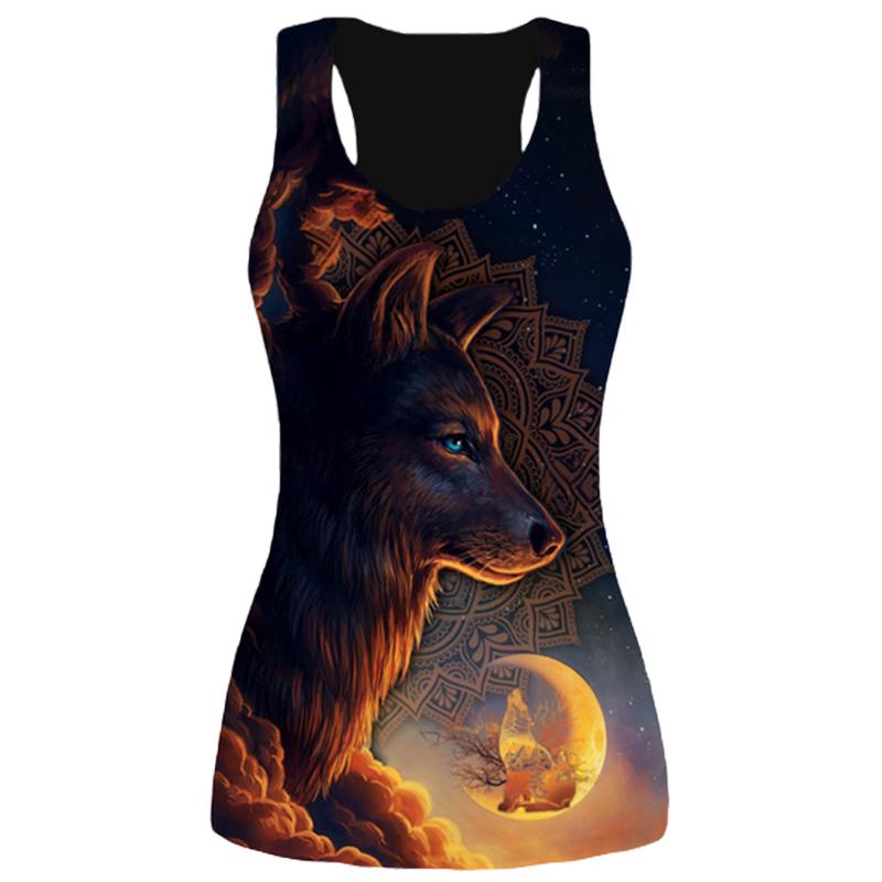 3D-Druck-Liebes-Tanktops für Frauen, Workout, Horror-Wolf, bedruckt, Sommer-Sport-Shirts, Übergrößen-Westen 7XL orange