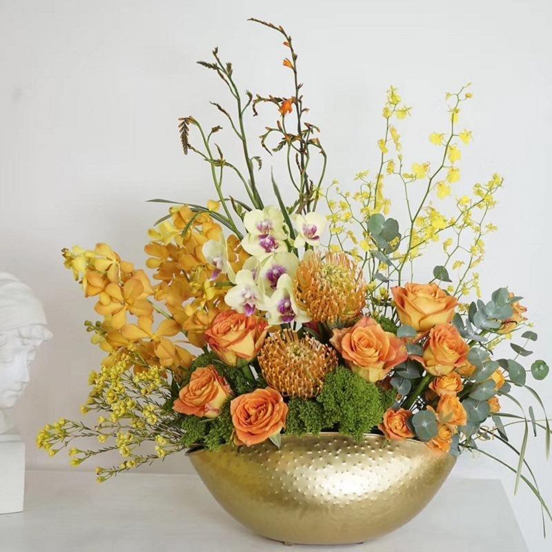 Große Größe Goldene Schale Topf Vase Jubao Topf Pflanzen von Blumen Handgefertigter Eisenblumentopf für Zuhause Hotel Dekoratives Geschenk Metall