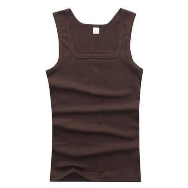 Männer Muskelwesten Baumwolle Unterwäsche Ärmelloses Tank Top Solide Muskelweste Unterhemden Quadratischer Kragen Gymclothing Bodybuilding Tank Tops XL braun