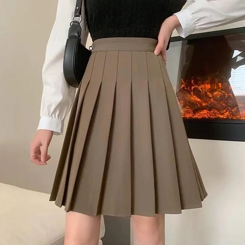 WTEMPO Damen-Faltenröcke, elastisch, hohe Taille, Adrette, Harajuku, Y2K-Rock, Mädchen, Streetwear, Schule, Cosplay, Freizeitröcke XL kaffeebraun