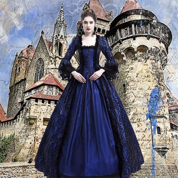 Damen Gothic Mittelalter Renaissance Weihnachtsballkleid Reenactment Theaterkostüme XXXXL navy blau