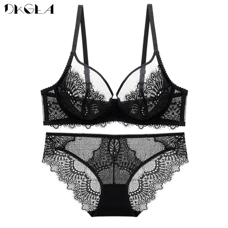 DKGEA Sexy BH-Set, Spitze, transparent, Büstenhalter, Damenunterwäsche 75D schwarz