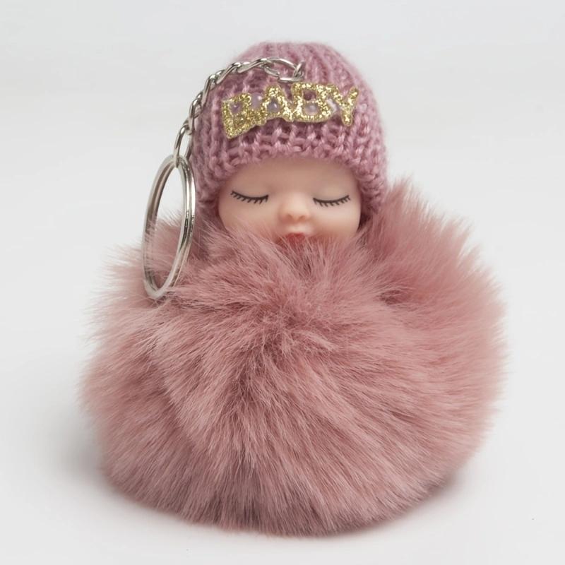 Cartoon Plüsch Schlaf Puppe Schlüsselanhänger Niedliche Plüsch Kohle Ball Rucksack Anhänger Kreative DIY Kinder Plüsch Puppe Anhänger Zubehör Auto Anhänger für Freunde tief rosa