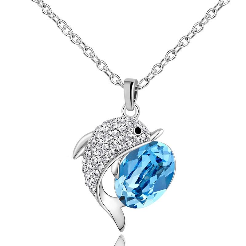 Bling Big Dolphin Strass Halsketten Männer Frauen Iced Out Ketten Rapper Schmuck Geschenke blau